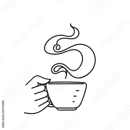 hand drawn doodle hand holding coffee cup illustration