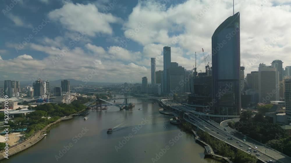Aerial video of Brisbane city in Australia in early morning Aerial video of Brisbane city in Australia in early morning