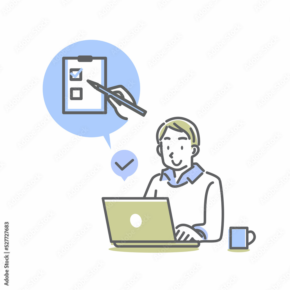 フォームに入力する男性 パソコン作業 シンプルでスタイリッシュな線画イラスト Stock Illustration Adobe Stock