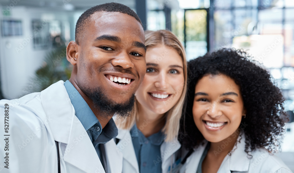 Doctor, healthcare and selfie with a medicine team of medical staff working together in a hospital or clinic. Health, wellness and collaboration with a group you can trust with your treatment or care Doctor, healthcare and selfie with a medicine team of medical staff working together in a hospital or clinic. Health, wellness and collaboration with a group you can trust with your treatment or care