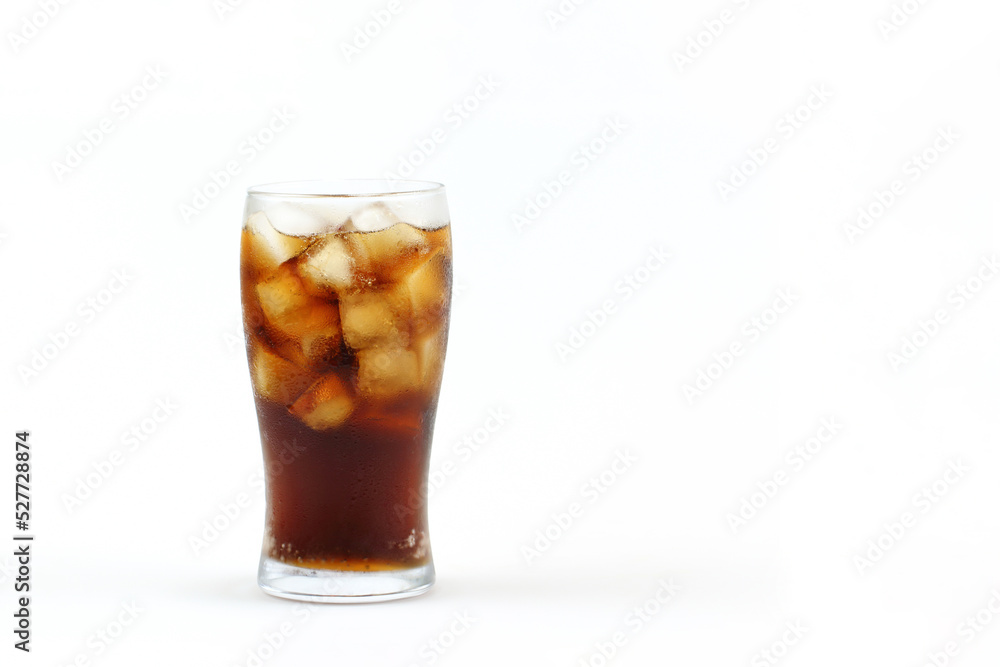 Cola in glass with ice on white background. Cola in glass with ice on white background.