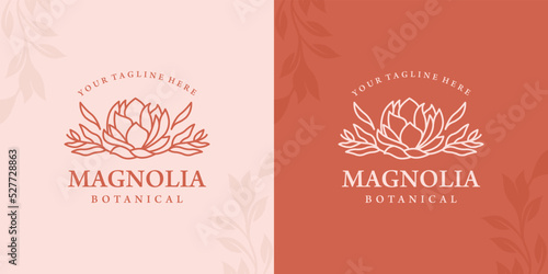 magnolia flower line luxurious logo design inspiration