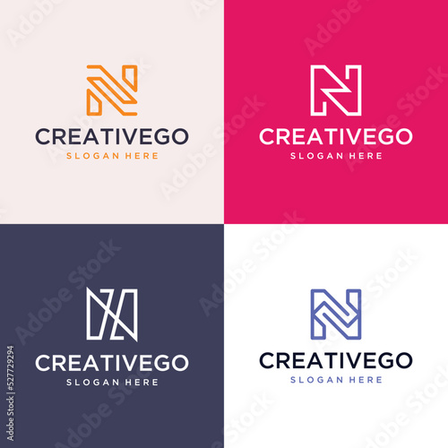 Vector graphic set of letter N logo design template