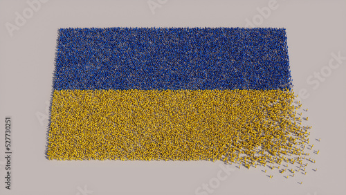 Ukrainian Flag formed from a Crowd of People. Banner of Ukraine on White.