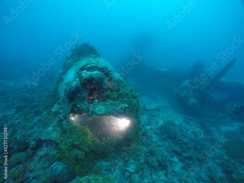Japanese navy airplane Emily seaplane in WW2 Chuuk (Truk lagoon), Federated States of Micronesia (FSM). Here is the world's greatest wreck diving destination.
