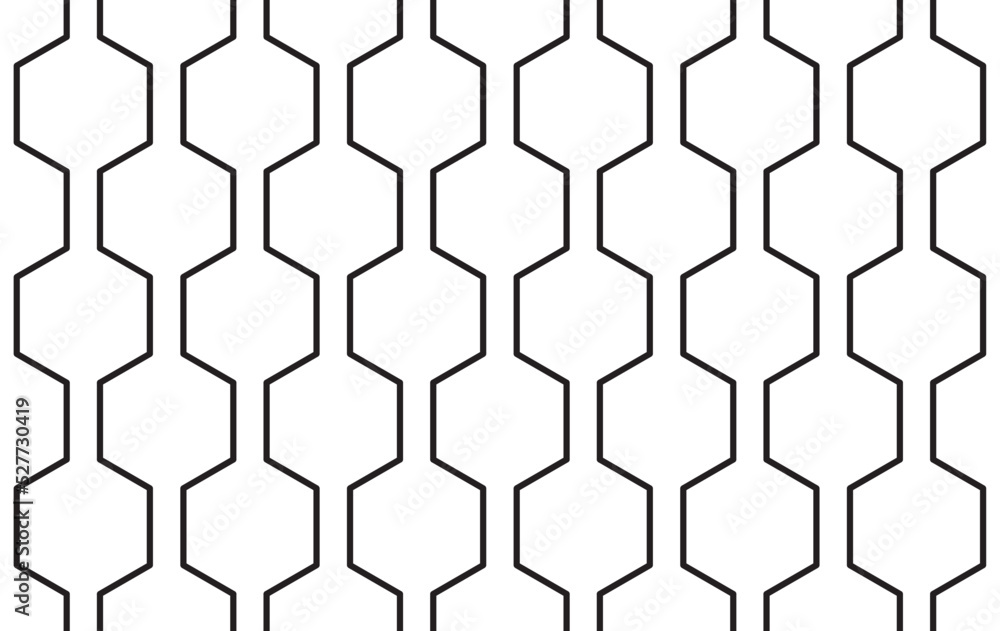 Connected hexagon shapes in black outline in an alternating repeat pattern, geometrical vector illustration Connected hexagon shapes in black outline in an alternating repeat pattern, geometrical vector illustration