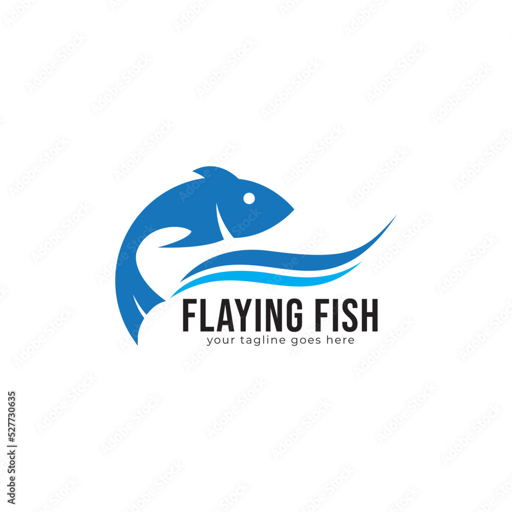 icon of flying fish with waves icon of flying fish with waves