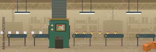 Cute and nice design of Factory canned food Inside with furniture and interior objects vector design