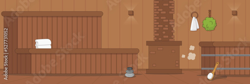 Cute and nice design of Sauna with furniture and interior objects vector design