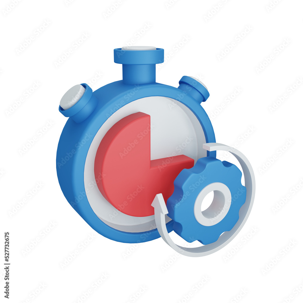3d rendering uptime concept with timer and colorful cogwheel 3d rendering uptime concept with timer and colorful cogwheel
