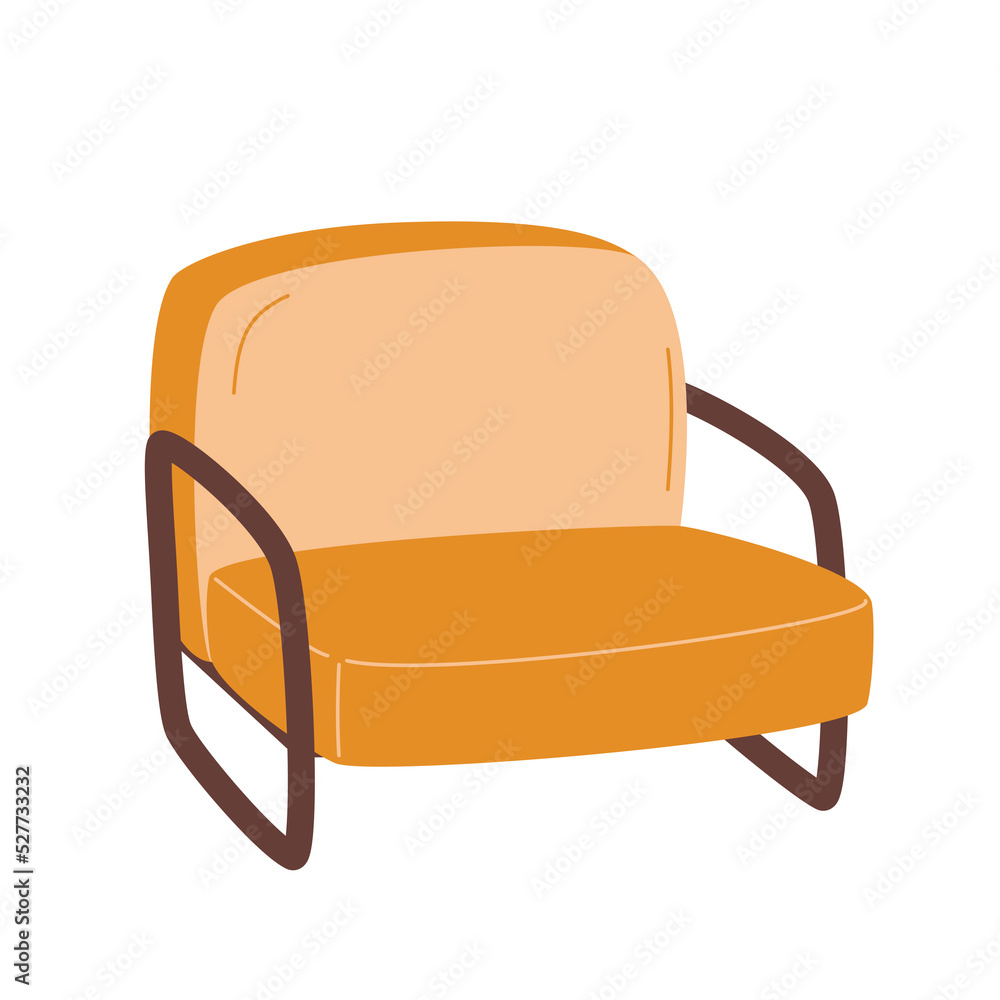 Armchair, soft upholstery chair, comfortable seat for lobby or lounge room. Living, bedroom furniture, isolated on white background. Flat vector cartoon illustration, clipart. Armchair, soft upholstery chair, comfortable seat for lobby or lounge room. Living, bedroom furniture, isolated on white background. Flat vector cartoon illustration, clipart.