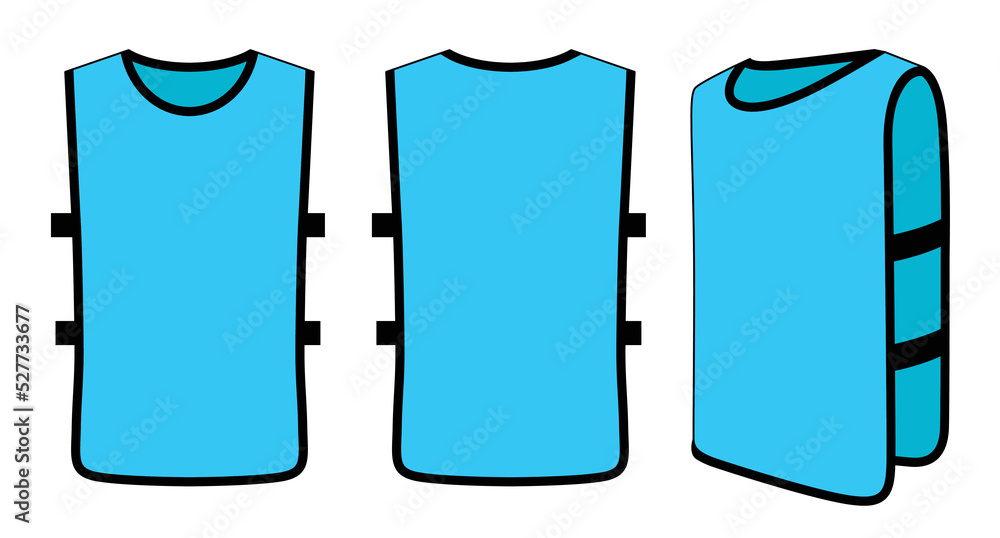 Blank Cyan Blue Soccer Football Training Vest Template on White Background. Front, Back and Side Views. Vector File. Blank Cyan Blue Soccer Football Training Vest Template on White Background. Front, Back and Side Views. Vector File.