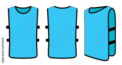 Blank Cyan Blue Soccer Football Training Vest Template on White Background. Front, Back and Side Views. Vector File.