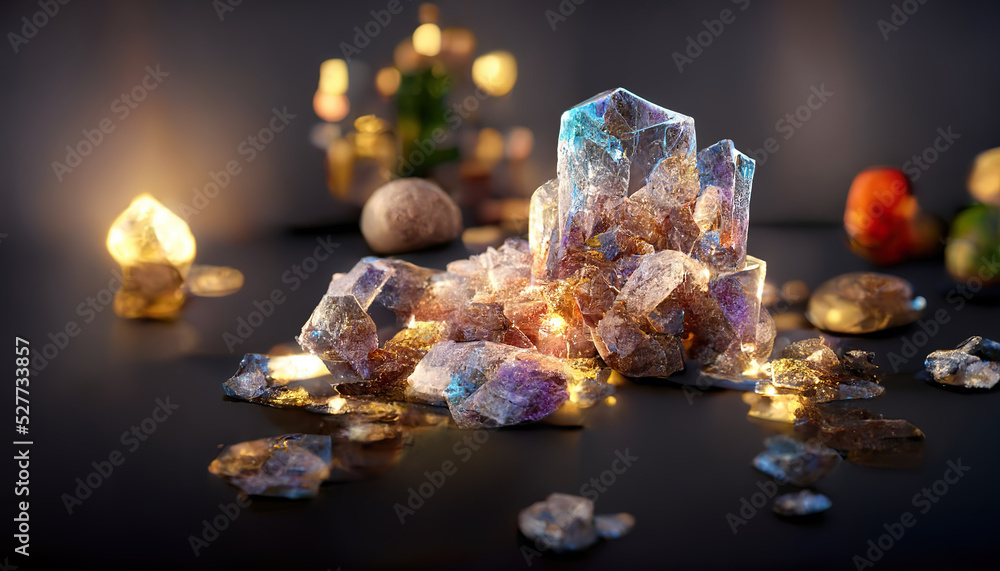 mysterious magical realistic quartz cristals on a dark background with light source mysterious magical realistic quartz cristals on a dark background with light source
