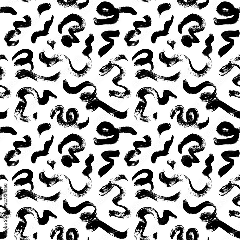 Seamless pattern with grunge swirled lines. Freehand doodles pattern with curly brush strokes. Hand drawn black vector organic ornament. Wallpaper, wrapping paper, surface design, fabric or textile. 
