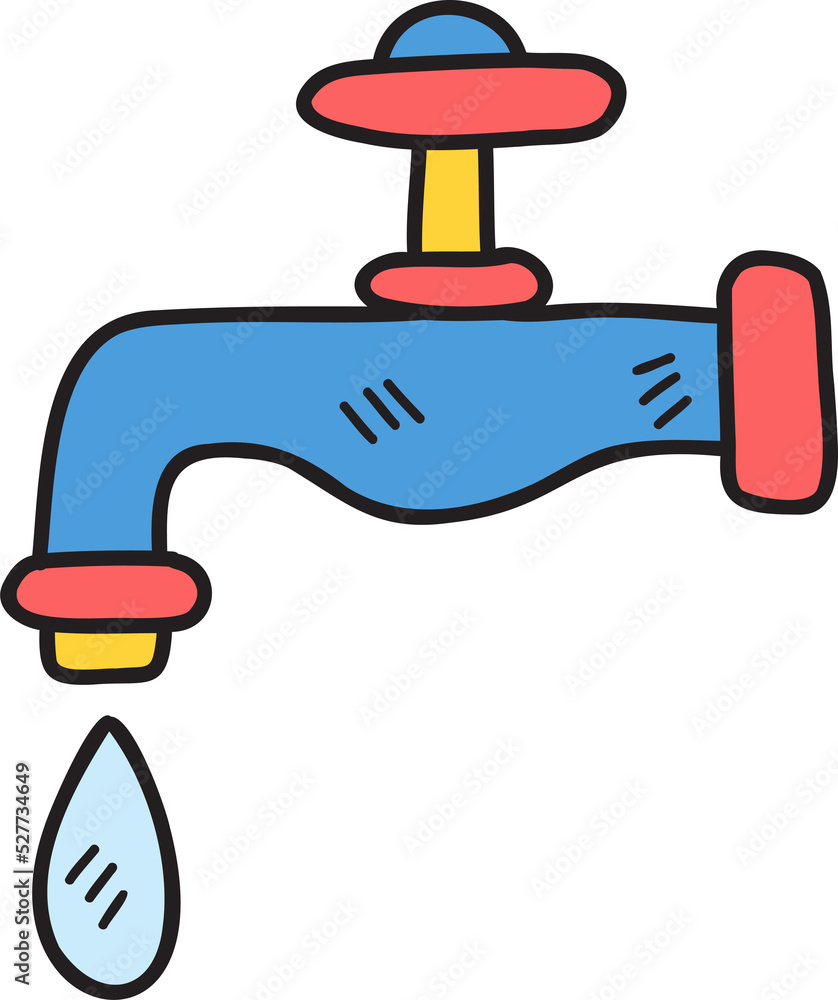 Hand Drawn faucet with dripping water illustration on transparent background Hand Drawn faucet with dripping water illustration on transparent background