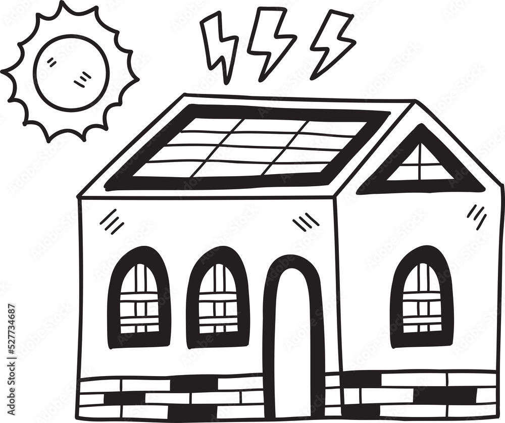 Fototapeta premium house with solar cells cover the roof illustration on transparent background
