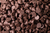 Full frame close-up view of fresh chocolate chips pile