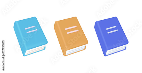 Set of paper books 3d. Paperback textbook collection, learning material for study. Catalog, note, dictionary or magazine in the library. The concept of learning and education. Vector illustration.