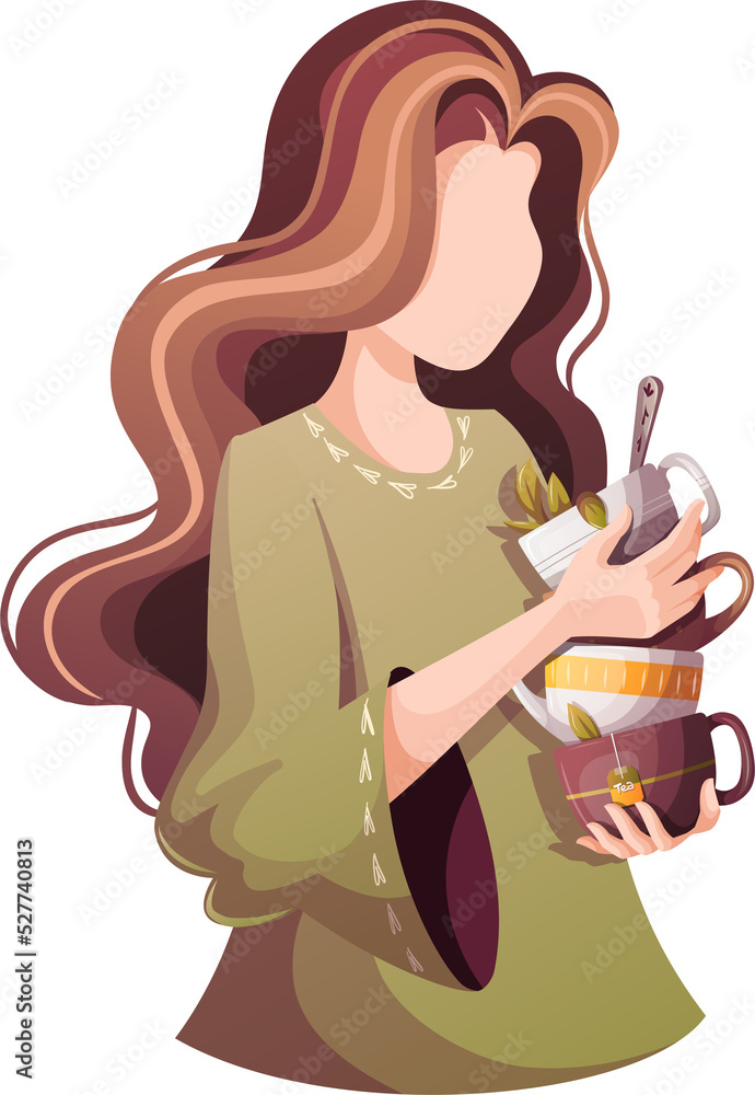 Woman with teacups illustration Woman with teacups illustration