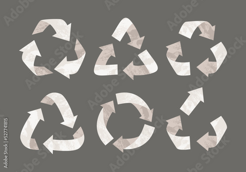 Vector recycling, upcycling signs, isolated icons on background. Beige reuse symbols for ecological design, marking, product labeling. Zero waste lifestyle