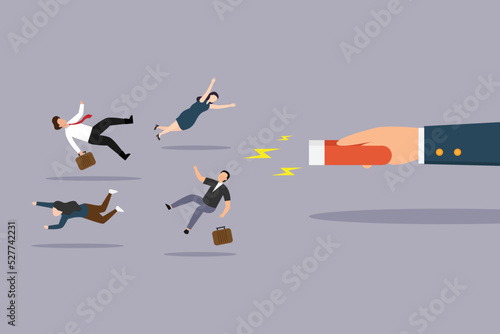 Businessman in recruitment with horseshoe magnet 2d vector illustration concept for banner, website, illustration, landing page, flyer, etc.