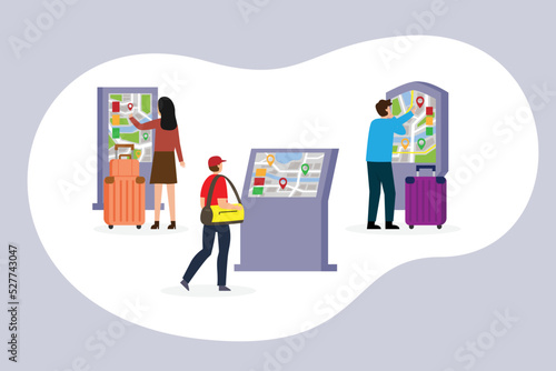 People on Information Kiosk 2d vector illustration concept for banner, website, illustration, landing page, flyer, etc.