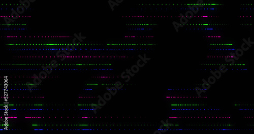 Image of green, blue and pink lines moving over black background