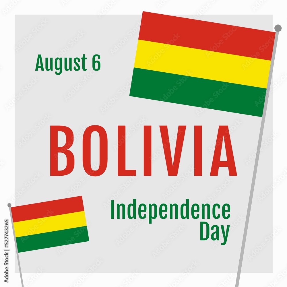 Fototapeta premium Illustration of august 6 and bolivia independence day text with bolivia national flags, copy space