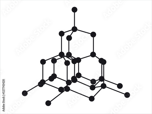 Volumetric Crystal lattice  of diamond. The position of atoms in a crystal. 
Vector illustration.