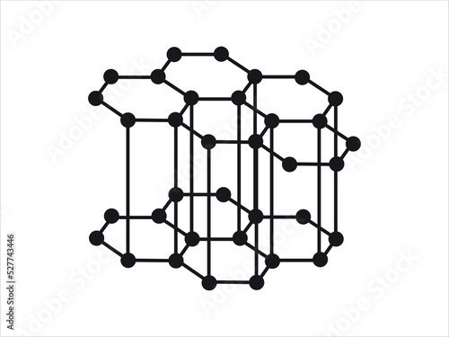 Volumetric Crystal lattice  of graphite. The position of atoms in a crystal. 
Vector illustration.
