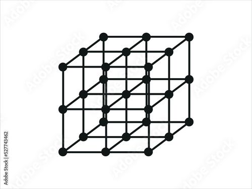 Volumetric Crystal lattice. The position of atoms in a crystal. 
Vector illustration.
