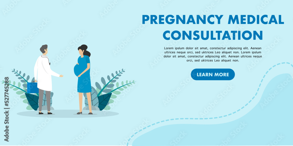 Pregnancy specialist medical consultation. Vector illustration for a website landing page template in landscape mode.