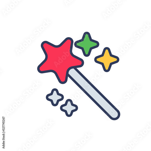 Flat filled outline modern vector icon for magic wand