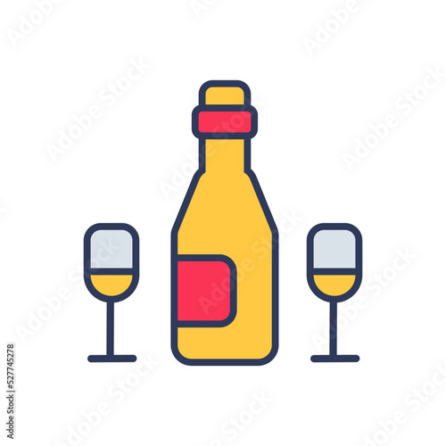 Flat filled outline modern vector icon for wine and glass