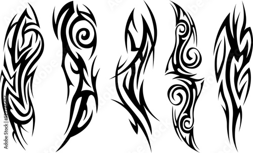 Vector tribal tattoo. Silhouette illustration. Isolated abstract element set.