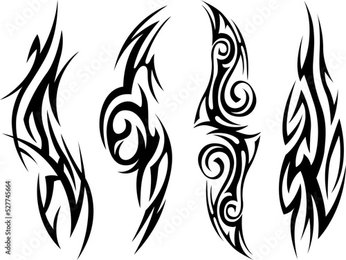 Vector tribal tattoo. Silhouette illustration. Isolated abstract element set.