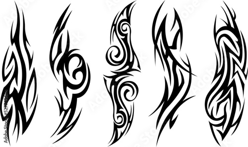 Vector tribal tattoo. Silhouette illustration. Isolated abstract element set.