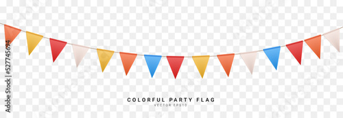 colorful 3D triangle flag party  on transparent background,decoration element, Vector illustration