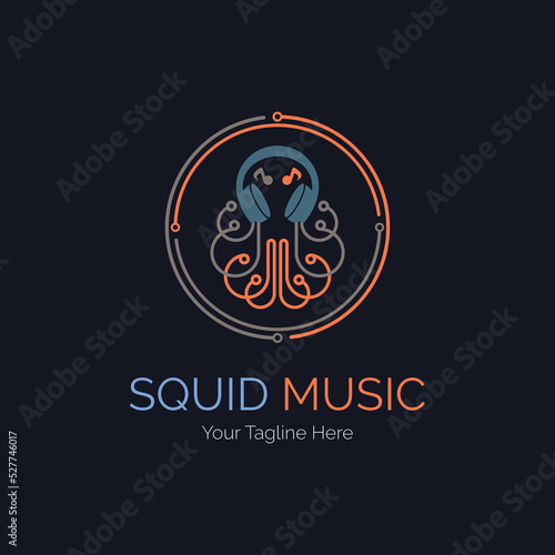 squid music earphone studio logo design template  for brand or company and other photo