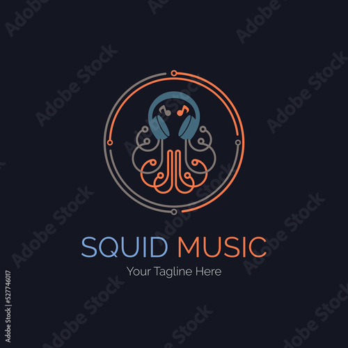 squid music earphone studio logo design template  for brand or company and other