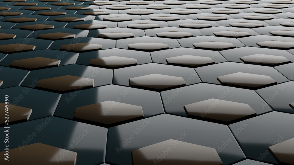 Hexagon blue tile with small gold hexagon in it (3D Rendering) Hexagon blue tile with small gold hexagon in it (3D Rendering)