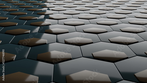 Hexagon blue tile with small gold hexagon in it (3D Rendering)