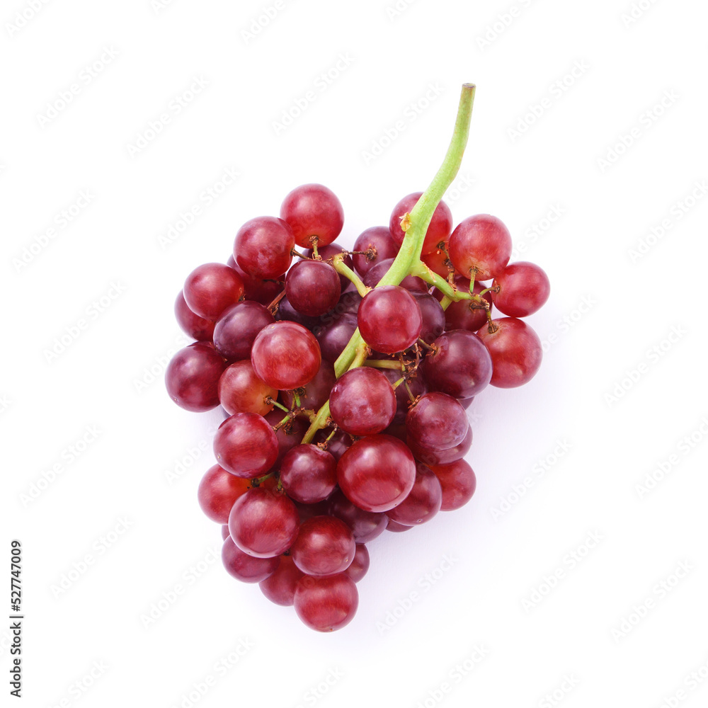 Bunch of red grape isolated on white background , top view , flat lay.