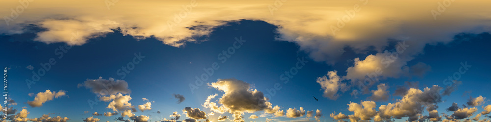 Golden glowing sunset sky panorama with Cirrus clouds. Hdr seamless spherical equirectangular 360 panorama. Sky dome or zenith for 3D visualization and sky replacement for aerial drone 360 panoramas. Golden glowing sunset sky panorama with Cirrus clouds. Hdr seamless spherical equirectangular 360 panorama. Sky dome or zenith for 3D visualization and sky replacement for aerial drone 360 panoramas.