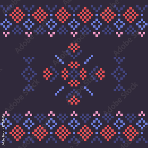 Georgian traditional ornaments. Embroidered print for carpet, textile, wallpaper, and wrapping paper. Ethnic and tribal motifs. Vector illustration.