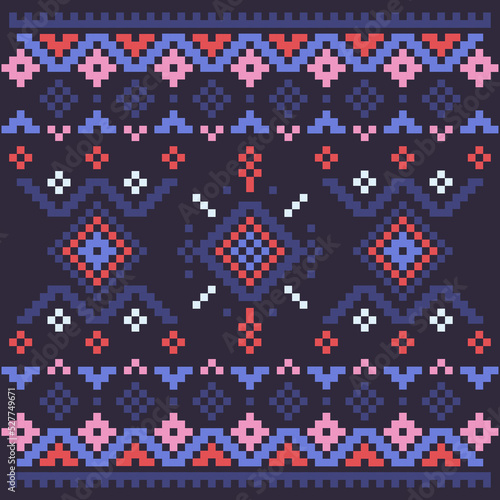 Georgian traditional ornaments. Embroidered print for carpet, textile, wallpaper, and wrapping paper. Ethnic and tribal motifs. Vector illustration.