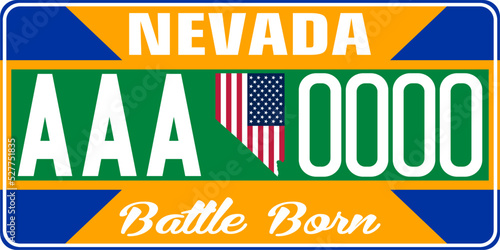 Vehicle license plates marking in Nevada in United States of America, Car plates. Vehicle license numbers of different American states.Vintage print for tee shirt graphics, sticker and poster design