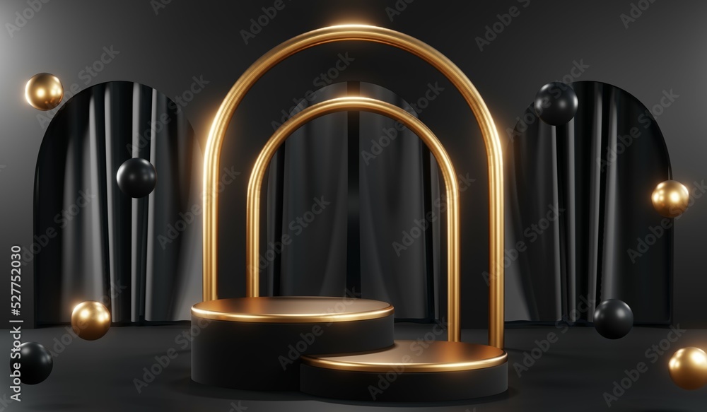 3D rendering of blank product background for cream cosmetics Modern black podium background 3D rendering of blank product background for cream cosmetics Modern black podium background