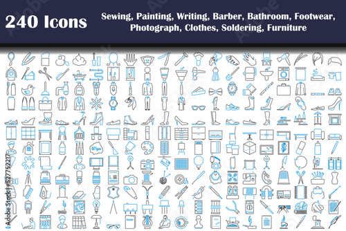 240 Icons Of Sewing, Painting, Writing, Barber, Bathroom, Footwear, Photograph, Clothes, Soldering, Furniture